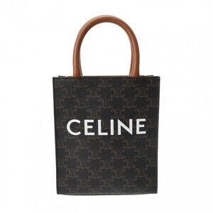 Celine Triomphe Canvas Vertical Cabas Tan Leather Handbag